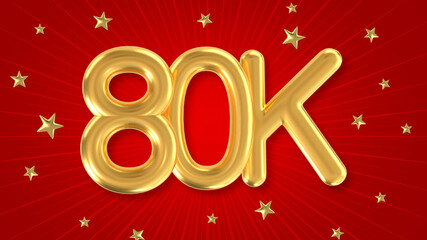 3d golden 80K with star and red background. 3d illustration.
