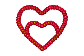 Two hearts joined together as a symbol of love, family. Outlines of hearts framed by flower buds highlighted on a transparent background. Flower hearts as a symbol of loyalty