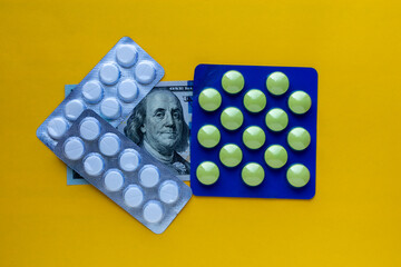 US pharmaceutical industry. US dollar and pills