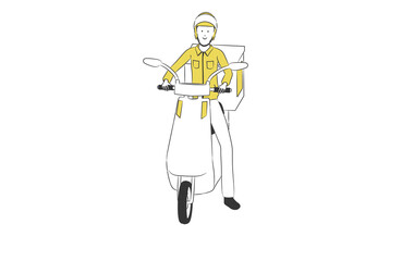 スクーターでバイク便をする男性のシンプルなイラスト