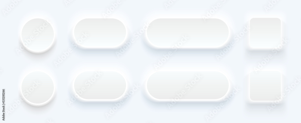 Poster White buttons for user interface, simple circle 3D modern design for mobile, web, social media, business. Neumorphism style vector editable illustration. White gray color minimal style UI icons 