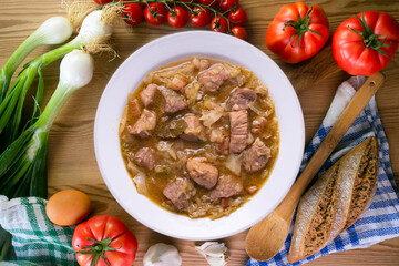 Pork stew with white cabbage. Typical Spanish winter recipe.