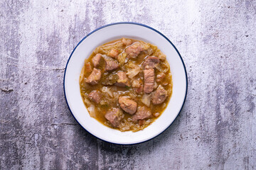 Pork stew with white cabbage. Typical Spanish winter recipe.