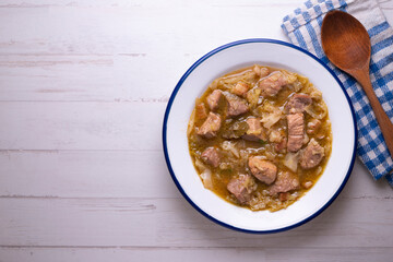 Pork stew with white cabbage. Typical Spanish winter recipe.