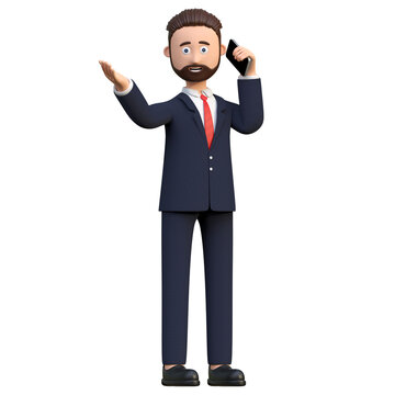 businessman make a call using smartphone 3d character illustration