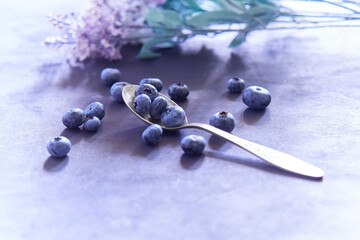 Fresh ripe blueberries on a dark background