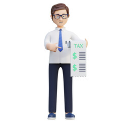 young office worker holding tax report note 3d character illustration