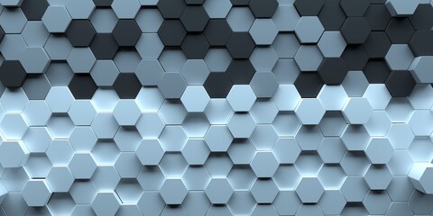 3D image of a decorative panel from multi-colored hexagons. Background and texture
