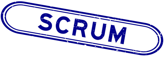 Grunge blue scrum word rubber seal stamp on white background