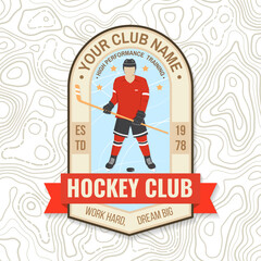 Hockey club logo, badge embroidered patch. Concept for shirt or logo, print, stamp or tee. Winter sport. Vector illustration. Hockey championship.