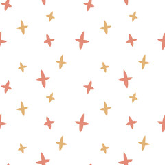 Stars boho seamless pattern vector illustration. Muted neutral colors on white background. Childish flat doodle style design for wrapping, textile, nursery decoration