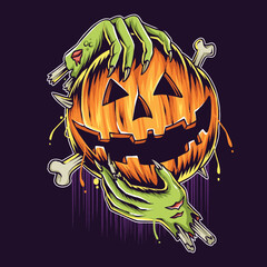 Halloween Pumpkin In Zombie Hands