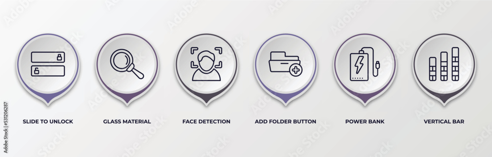 Aufkleber infographic template with outline icons. infographic for user interface concept. included slide to u