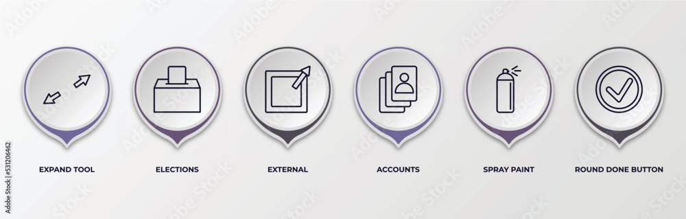 Aufkleber infographic template with outline icons. infographic for user interface concept. included expand too