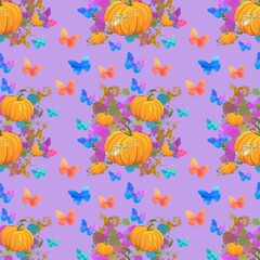 seamless pattern with pumpkins. Halloween illustration.