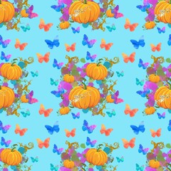 Fototapeta na wymiar Halloween pumpkin autumn seamless wallpaper, pattern.