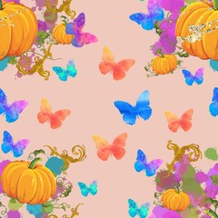 Obraz na płótnie Canvas Halloween pumpkin autumn seamless wallpaper, pattern.