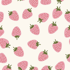 Simple strawberry pattern. white  background, pink strawberry. Printing is suitable for textiles, wallpaper and packaging.