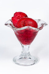 ?herry sorbet in a cream bowl on a white background (isolated)