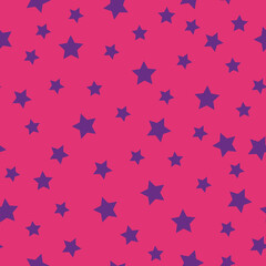 Fototapeta na wymiar A simple stellar pattern. pink background, lilac stars. Print for textiles, banners, wallpaper, packaging.