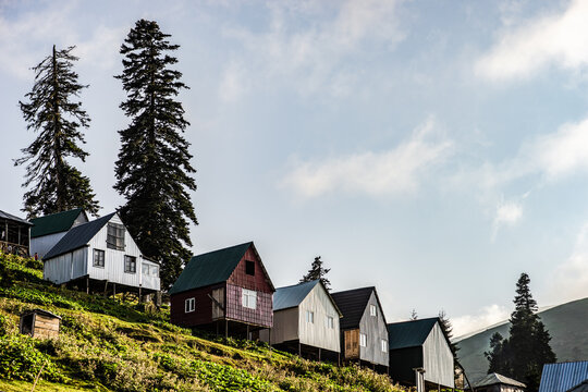 Traditional village houses in the Caucasus mountains, Bakhmaro, Chokhatauri, Guria, Georgia