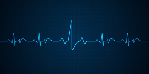 Emergency ekg monitoring. Blue glowing neon heart pulse. Heart beat. Electrocardiogram - obrazy, fototapety, plakaty
