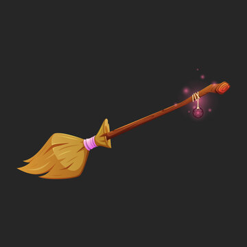 Cartoon witch's broom. A magic broom. Halloween.