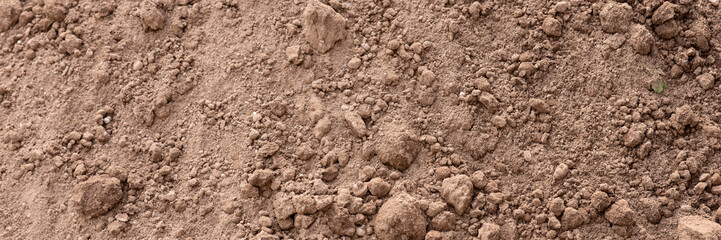 Soil panoramic background. Earth for plant background. Farming concept