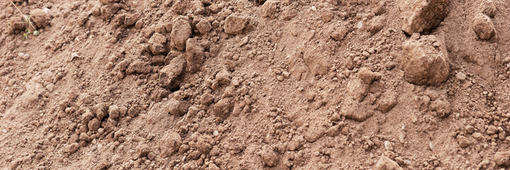 Soil panoramic background. Earth for plant background. Farming concept