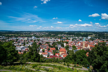 Fototapeta na wymiar Germany, Panorama view above old town of ravensburg city skyline of the beautiful village in summer with blue sky