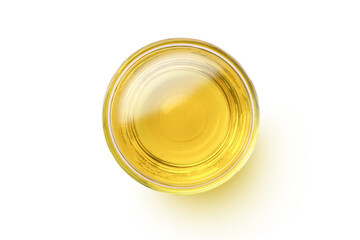 glass jar of cooking oil isolated on white