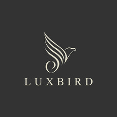 Abstract Luxury Eagle Bird Logo Design, Beautiful Elegant Phoenix Flying Symbol for Luxury Wedding Industry