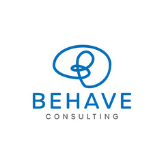 Line Art Logo Design Template Vector Letter B and Brain Shape for Psychology.  Abstract Symbol for Mental Health Care.