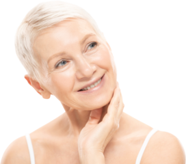 Beauty portrait of beautiful older woman with perfect fresh skin on her face