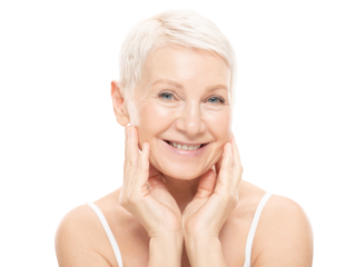 Beauty face portrait of cute and pretty senior woman with perfect fresh skin