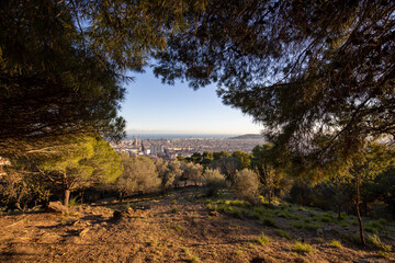 Outskirts of Barcelona on a sunny day. Stage landscape.