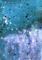 Watercolor background. Paint splash, splatter, blur. Blue paint, nice gradient.
Waterfall, abstract spots of nature, rain, splashes. For design.Drawing in blue paint.Environmental poster. silhouette 