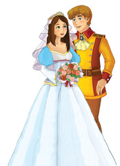 Fototapeta premium Cartoon cheerful married couple together romantic scene isolated illustration for children