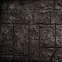 Grunge Black Stamped Concrete Pavement. Slate Stone Tile Pattern on Cement Wall. Facade, House Finishing. Wallpaper. Background