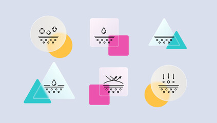 Skin protection set icon. Moisturizing, hand cream, mask for face, acne treatment, antiseptic, seasonal allergies, moisture. Scin care concept. Glassmorphism style. Vector line icon for Business