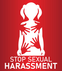 Sexual harassment concept. Woman and mans hands. Stop abuse, against violence vector background. Stop harassment and abuse, no sexual violence illustration.