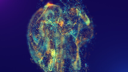 3D rendering of a multicolored, vibrant, abstract cloud of particles in space