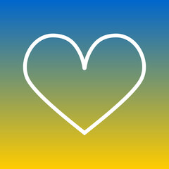 One big heart with a white outline against the background of the colors of the flag of Ukraine in blue and yellow gradient. Sweet valentine. 