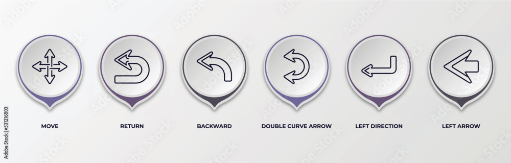 Poster infographic template with outline icons. infographic for arrows concept. included move, return, back