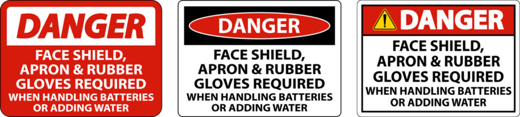 Danger When Handling Batteries Sign On White Background