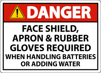 Danger When Handling Batteries Sign On White Background