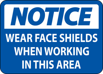 Notice Wear Face Shields In This Area Sign On White Background