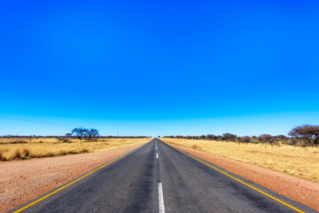 Fototapeta na wymiar Trans Kalahari Highway from Namibia to Botswana, Africa