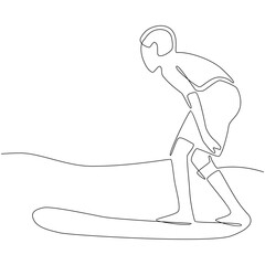Continuous line drawing of a boy surfing