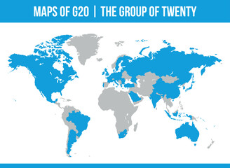 Fototapeta na wymiar G20 Maps. Group of Twenty. Intergovernmental forum. G20 Isolated Vector Maps Set